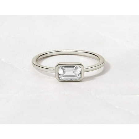 Dainty Baguette Ring Bezel Set Engagement Ring Emerald Cut Ring Plated Yellow Gold Minimalist Anniversary Gift
