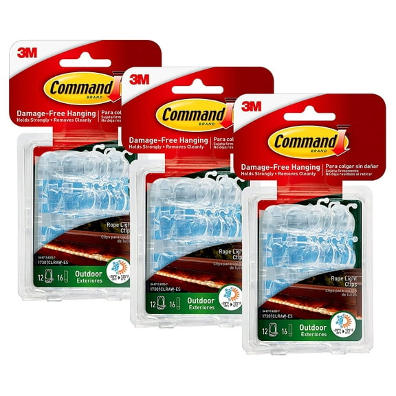 Command Outdoor Rope Light Clips with Foam Strips, Clear, 3 Pack, 36-Clips Total 17301CLRAW-ES