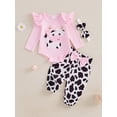 thumbnail image 3 of Baby Toddler Girl Fall Outfits 0 3 6 9 12 18 Months Cow Embroidery Long Sleeve Romper Long Pants Headband 3Pcs Clothes Set, 3 of 9