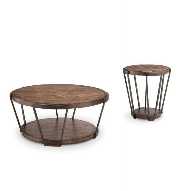 Ensemble de Table Basse Traditionnelle et Table d'Appoint en Bourbon et Fer