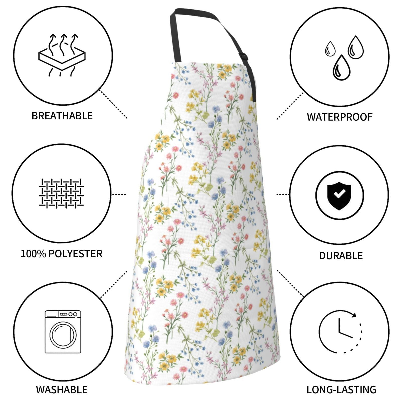 Kdxio Floral Apron with Pockets Adjustable Kitchen Aprons for Men Women Waterproof Aprons for Cooking,Drawing,Crafting, Baking Household Cleaning