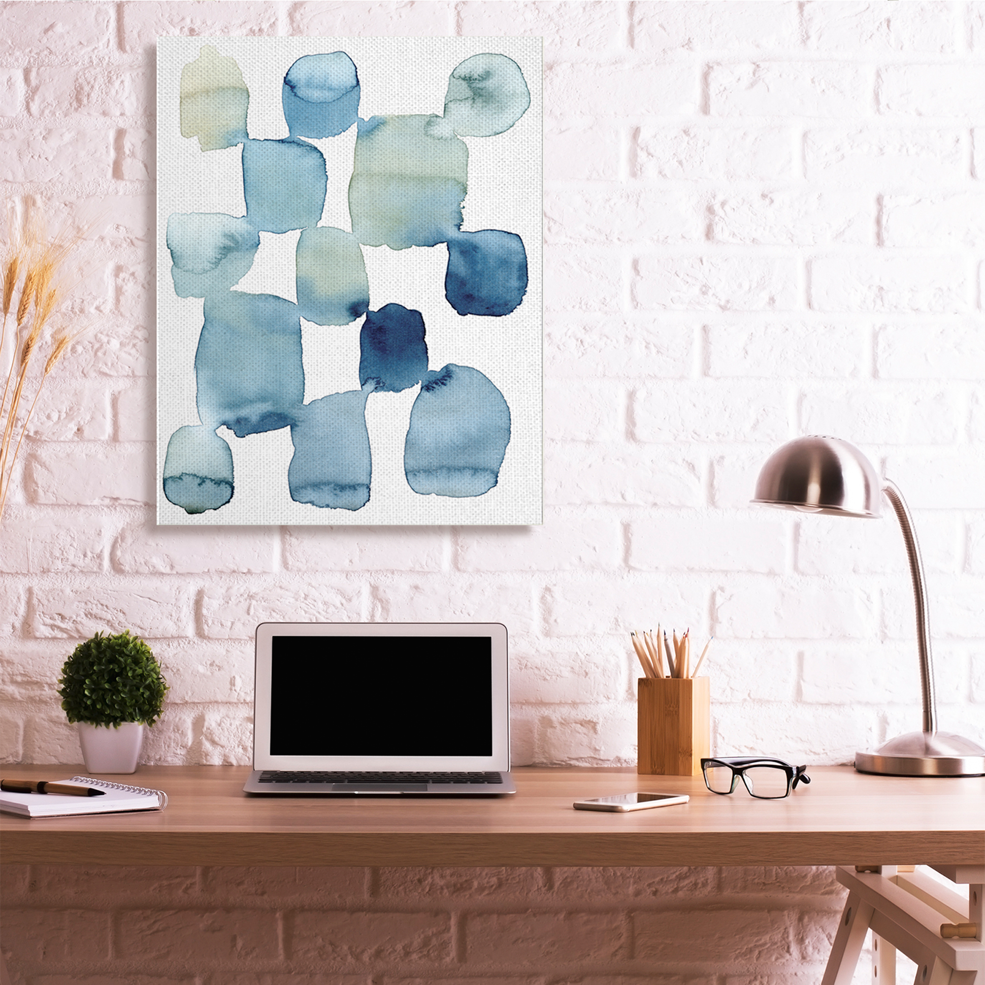 Stupell Industries Nautical Patchwork Abstraction Soft Blue Beige Abstract Painting Gallery Wrapped Canvas Art Print Wall Art, 36 x 48