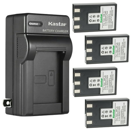 Kastar 4-Pack Battery and AC Wall Charger Replacement for Canon NB-1L NB-1LH Battery Canon CB-2L CB-2LS CB-2LSE CBC-NB1 Charger Canon PowerShot S300 PowerShot S330 PowerShot S400 Cameras