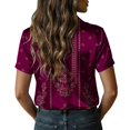thumbnail image 4 of QASIEATN Women's Retro Shirt Women's Satin Printed Short Sleeved Shirt Vacation Style Shirt, 4 of 7