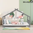 thumbnail image 4 of Bellemave Full Size House Bed,Wood Platform Bed with Headboard and Footboard, House Floor Bed with Roof and Slat  (Gray,Full), 4 of 8