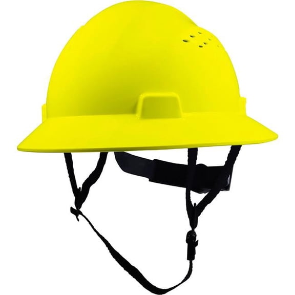 Caco America B3166732 Vented Full Brim Hard Hat 4-Point Adjustable Ratchet Suspension - Yellow