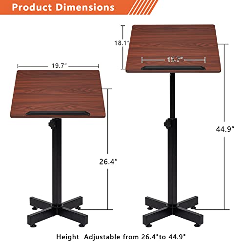 Bonnlo Classic Lectern Podium Stand, Height Adjustable Church Classroom Lecture, Portable Presentation Concert Podium, Multi-Function Reading or Laptop Desk with Edge Stopper, Brow