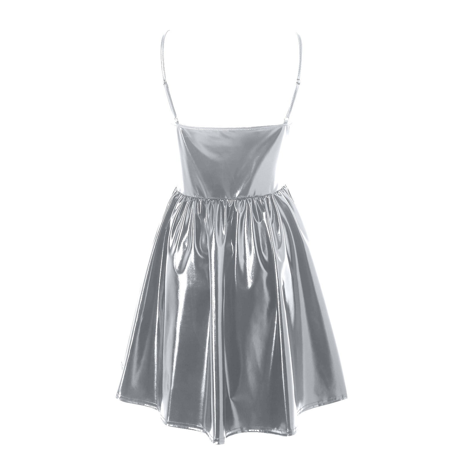 TTUHYWXI Women's Metallic Glitter Cowl Neck Cami Mini Dress Sexy Club Party  Night Bodycon Short Dresses (Silver