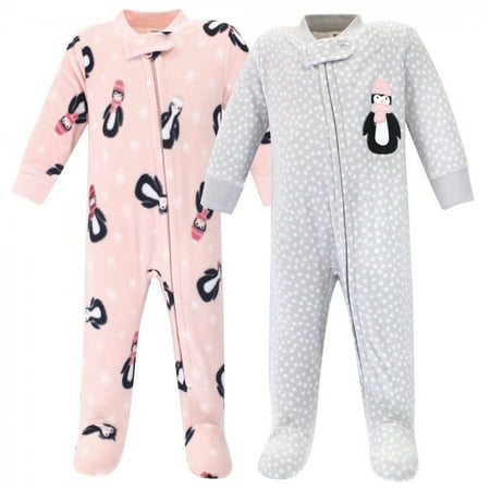 UPC: 0660168588033 | Hudson Baby Infant Girl Fleece Zipper Sleep and Play 2pk  Pink Penguin  3-6 Months