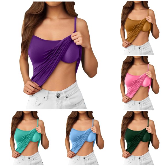 Tanghaowl Tank Tops for Women, Seamless Comfort Camisole Built In Bra Padded Tank Top Everyday Wear Layering Dark Purple XXL