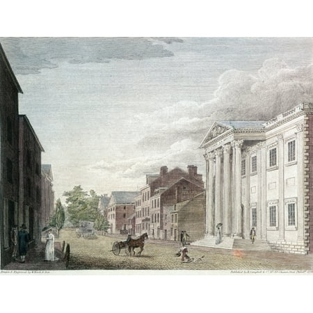 First Bank Of US 1798 Nthe First Bank Of The United States In Third Street Philadelphia Line Engraving By William Birch & Son 1798 Rolled Canvas Art - (24 x 36)