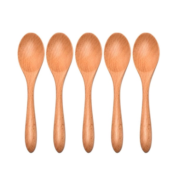 Juego de cucharas de madera de mango largo, cucharas de mesa de madera natural para comer y mezclar