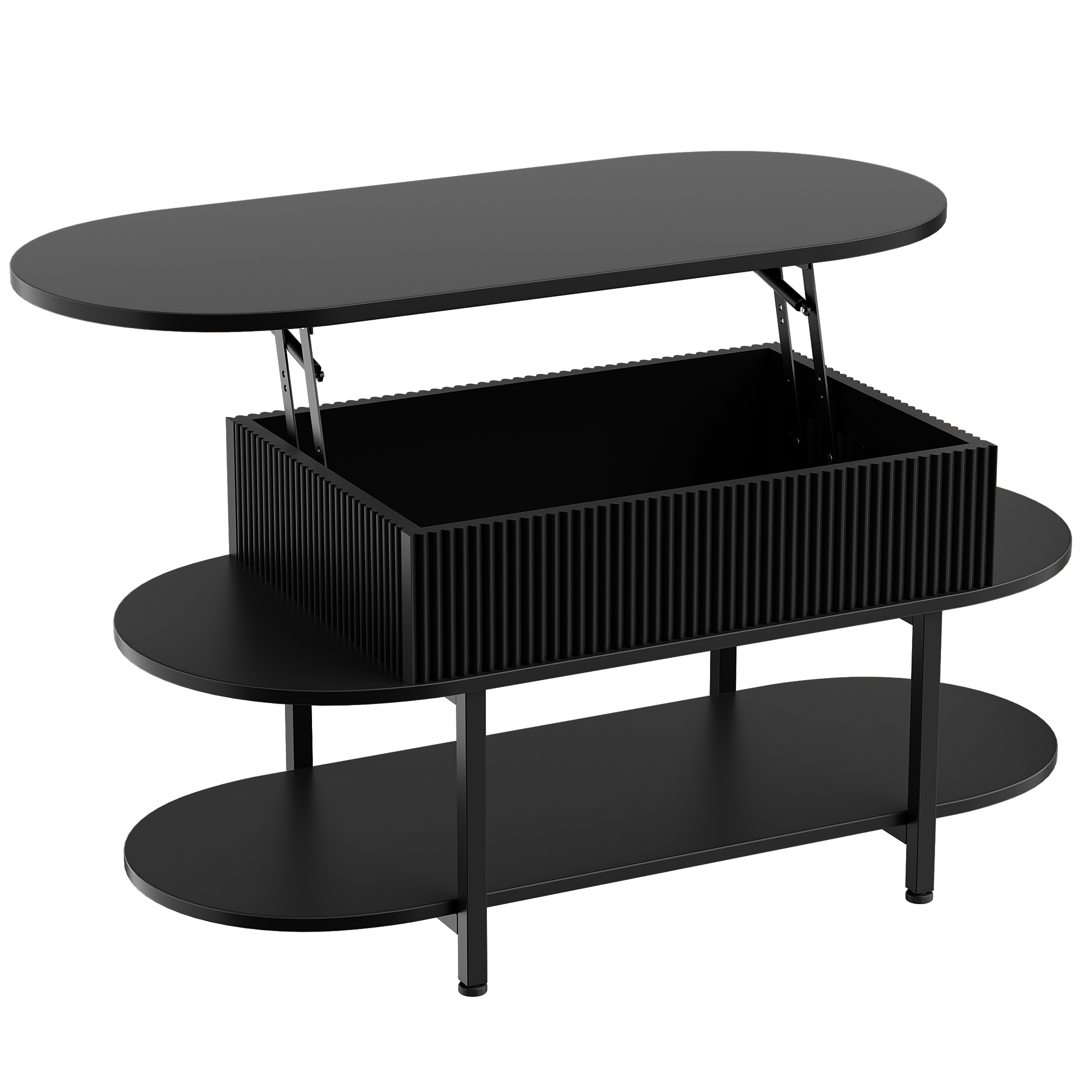 GUNAITO Lift Top Coffee Table with Storage, Modern Farmhouse Center Table with Shelf 3 Tier for Living Room, Black