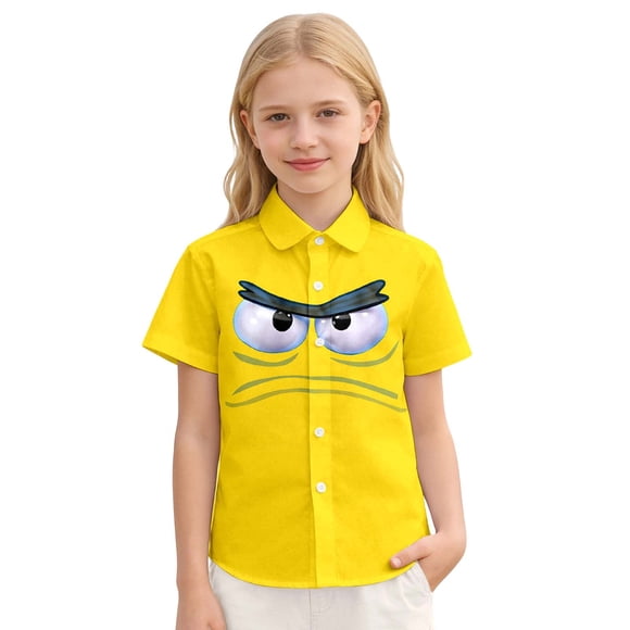JTieacloth Chemise Décontractée pour Garçons à Imprimé de Dessins Animés, Manches Longues, Boutonnée, Haut de Plage pour Enfants et Grands Garçons, Chemise Confortable à devant Ouvert, École Décontractée, Tailles 12-13 Ans