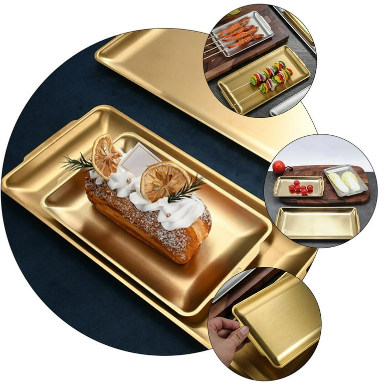 Frcolor Trays Plate Tray Dredging Kitchen Pan Stainless Breading Pans Bakeware Bake Supplies Barbecue Sushi Rustproof Food, Size: 32x16x1.1cm