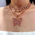 thumbnail image 2 of Cuban Butterfly Necklace Chain Choker Bling Metal Jewelry Sparking for Pink, 2 of 7