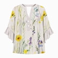thumbnail image 4 of White Tops for Women Floral Print V Neck Blouses for Women 3/4 Ruffle Sleeve Shirts Casual Summer Tops, 4 of 5