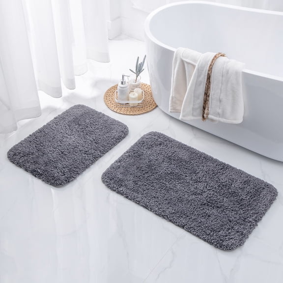 Phantoscope 2pcs Bathroom Rugs Set, Non Slip Quick Drying Ultra Soft Water Absorbent Bath Rug Mat Carpet, 17" x 24" 17" x 32", Dark Gray