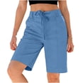 thumbnail image 5 of High Waisted Jean Shorts Women Women Drawstring Bermuda Shorts Dressy Casual High Waist Pleated Loose Comfortable Summer Daily Work Short Pants Blue M, 5 of 7