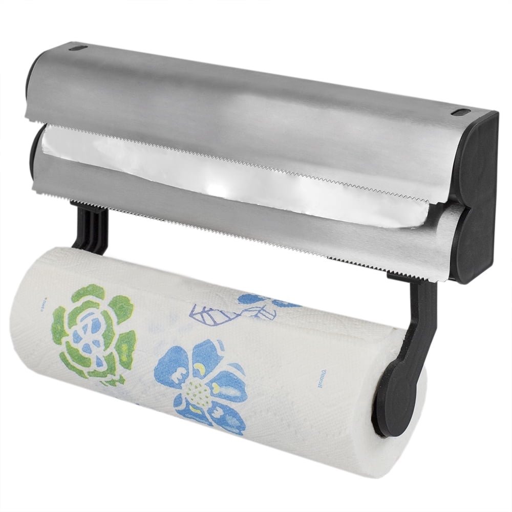 Home Basics Stainless Steel Paper Towel Holder with Integrated Wrap