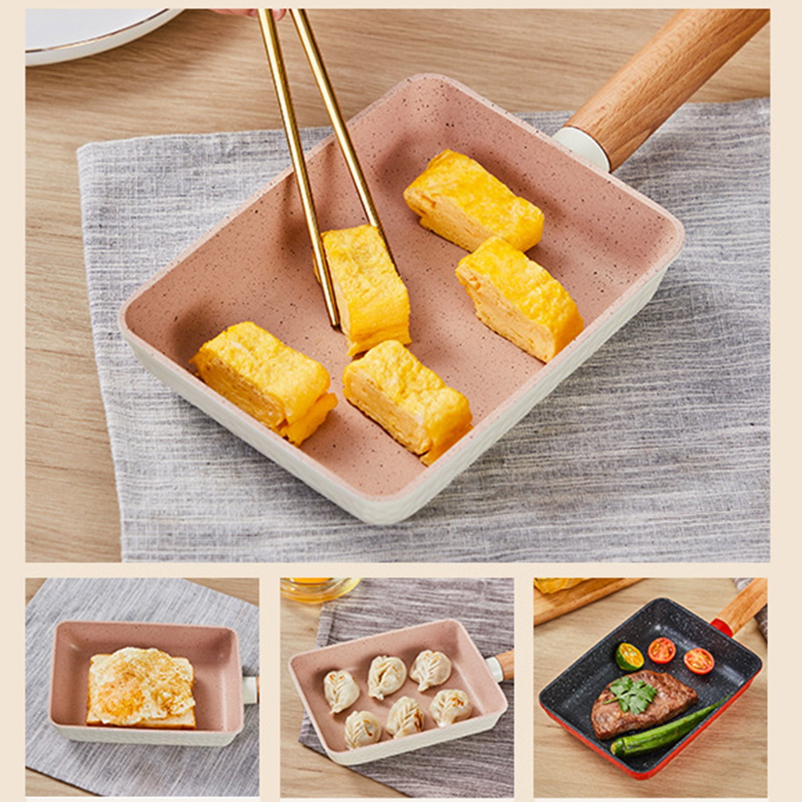 YAZHPA Tamagoyaki Pan,Japanese Omelette Pan,White Tamagoyaki Egg Pan, Non Stick Rectangle Pan,Small Frying Pan