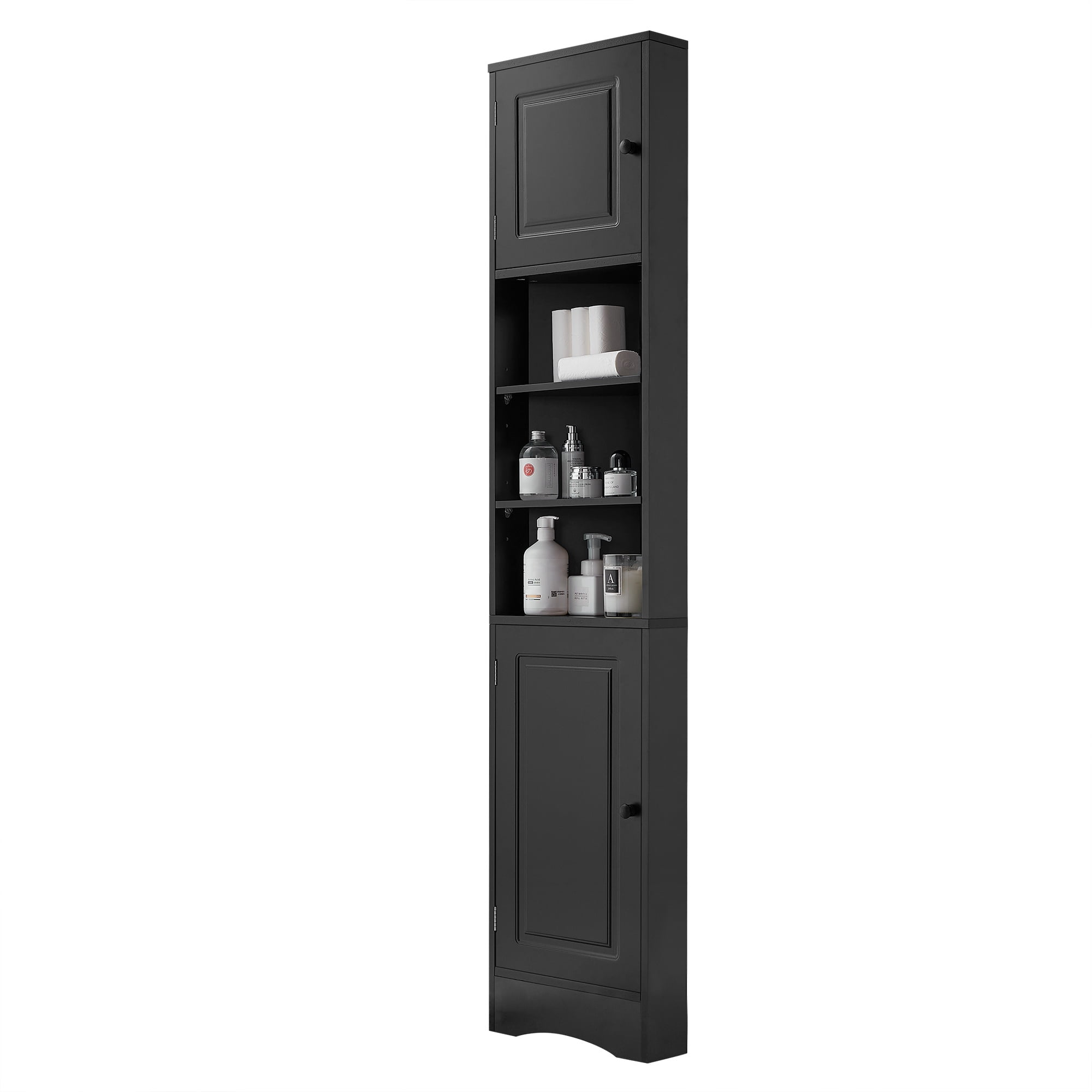 HSUNNS 67-inch Tall Corner Storage Cabinet with Doors & Shelves, Freestanding Storage Cabinet for Bathroom, Living Room, Kitchen, Black