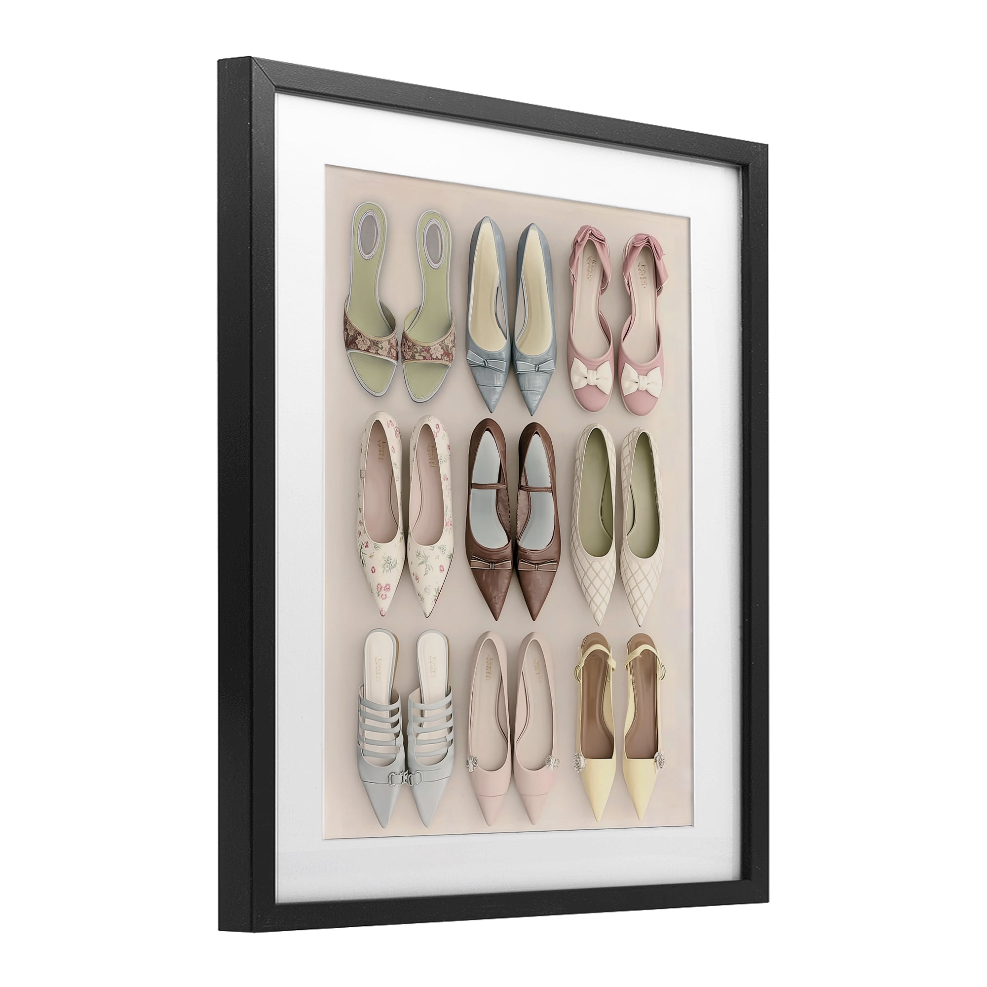 Beatrice's Closet Shoes Black Framed Print Under Glass, design by Annabelle Hall