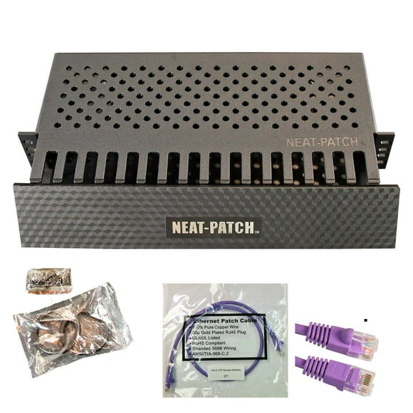 Neat Patch Kit de Gestion de Câbles 2U - 5 Paquets avec 240 Câbles CAT6 Patch (2 Pieds Violet)