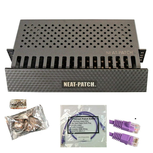 Neat Patch 2U Cable Management Kit - 5 Packs w/ 240 CAT6 Patch Cables (2FT Purple)