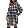 thumbnail image 3 of Liacowi Women Juniors Loose Shirt Jacket Plaid Outwear Lapel Long Sleeve Vintage Shacket Casual Tops Coat for Teen, 3 of 7