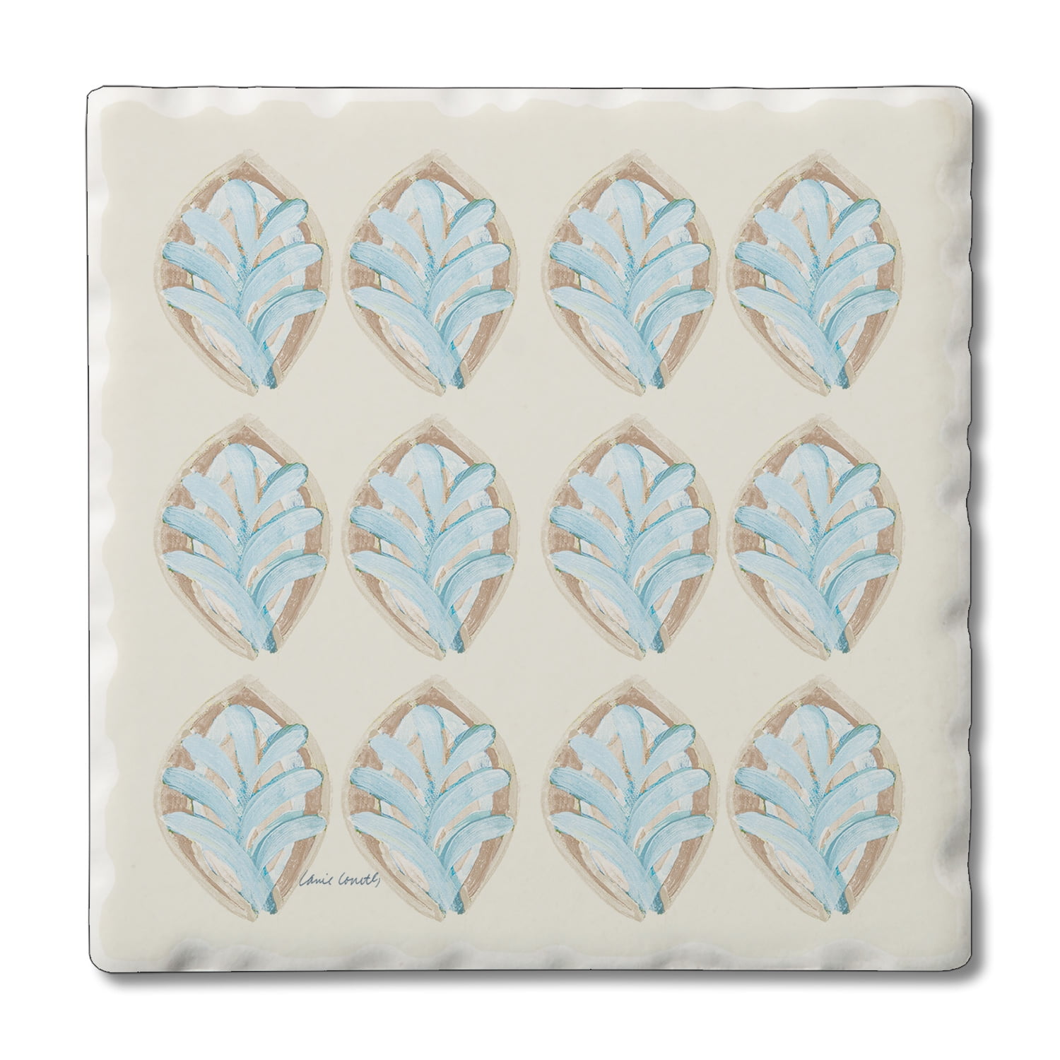 Coastal Pattern Blue and Beige Ceramic Square Coaster