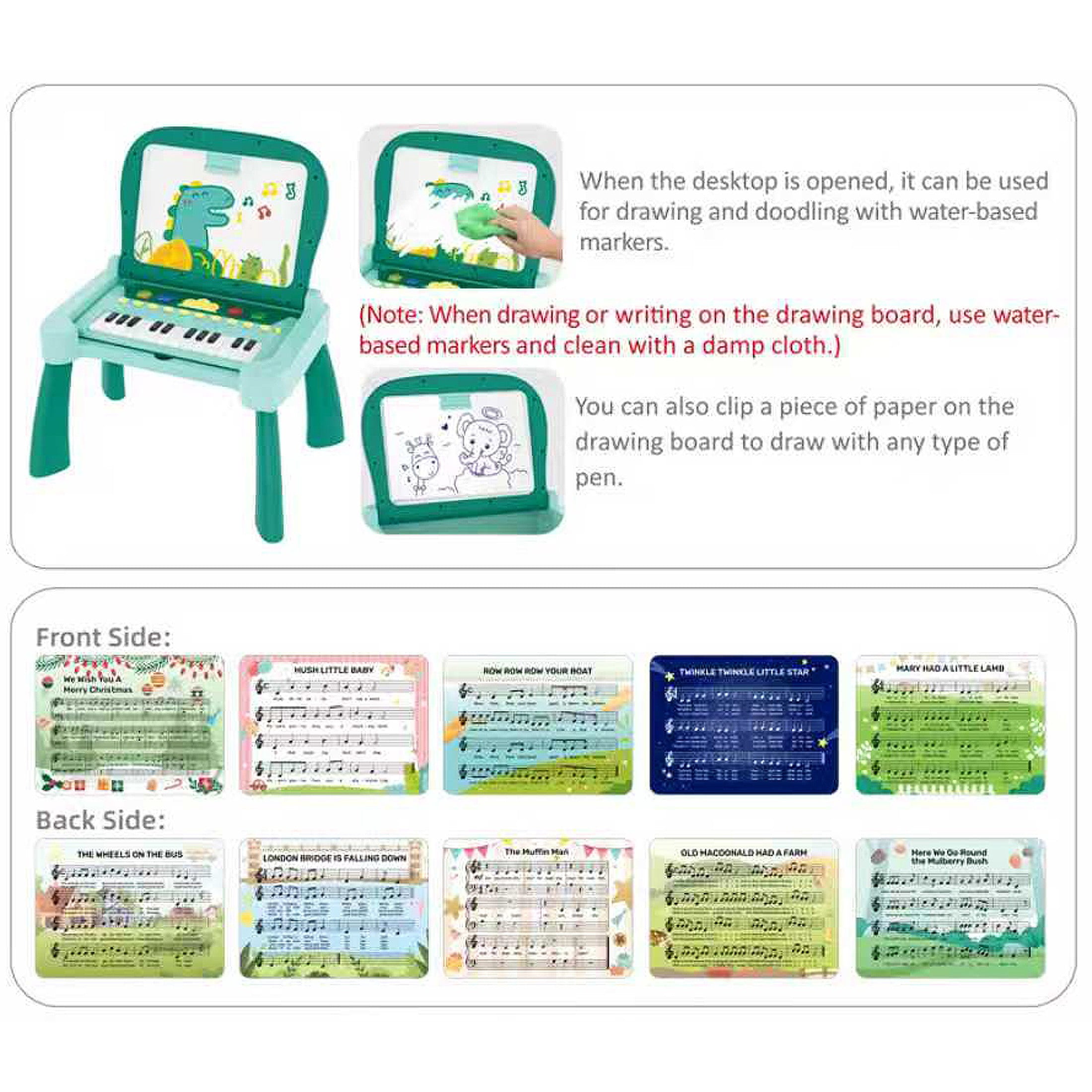 Musical Learning Activity Table for Toddlers, 2-in-1 Electronic Piano Keyboard & Drawing Board, Foldable Educational Toy Play Center