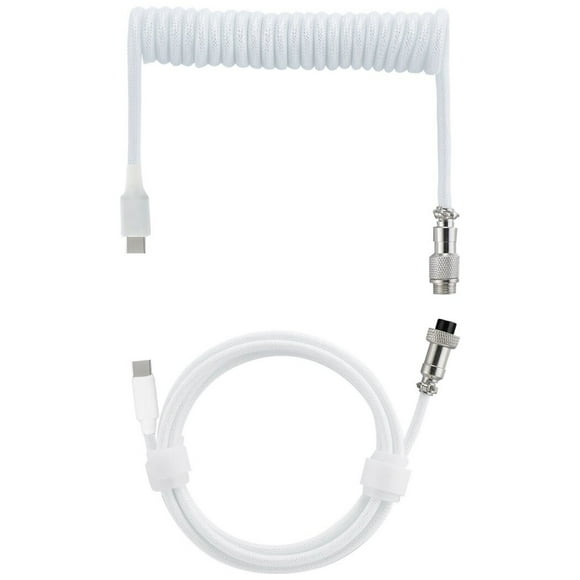 Keyboard Cable, 5.74ft Type-C to Type-C Detachable Coiled Cable with Metal Connector, Double-Sleeved Anti-Twist Data Cable for Mechanical Gaming Keyboards, White