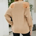 thumbnail image 4 of Suéter con hombros descubiertos para mujer, cuello en V, elegante, a la moda, con botones amigables con la piel, suéter de punto para mujer, color caqui M, 4 of 6