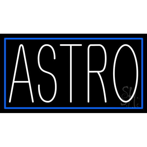 White Astro Blue Border LED Neon Sign 20" Tall x 37" Wide - inches Black Square Cut Acrylic Backing, with Dimmer - Bright and Premium built indoor LED Neon Sign for Storefront.