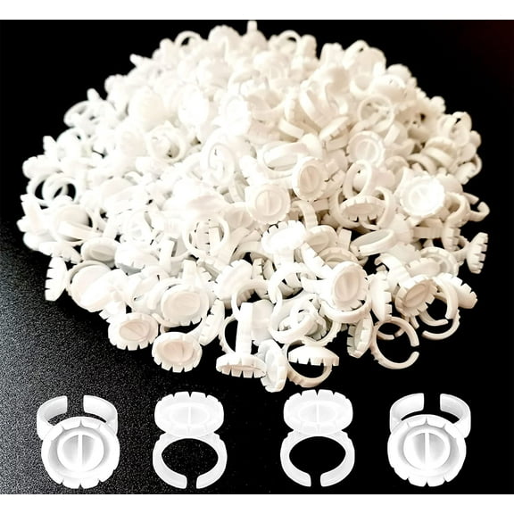 Glue Rings for Eyelash Extension, 300 PCS Glue Rings Lash Extension Supplies Lash Rings, Disposable Glue Cups Eyelash Glue Holder Lash Extension Glue Rings, Lash Fan Blossom Glue Cups, White
