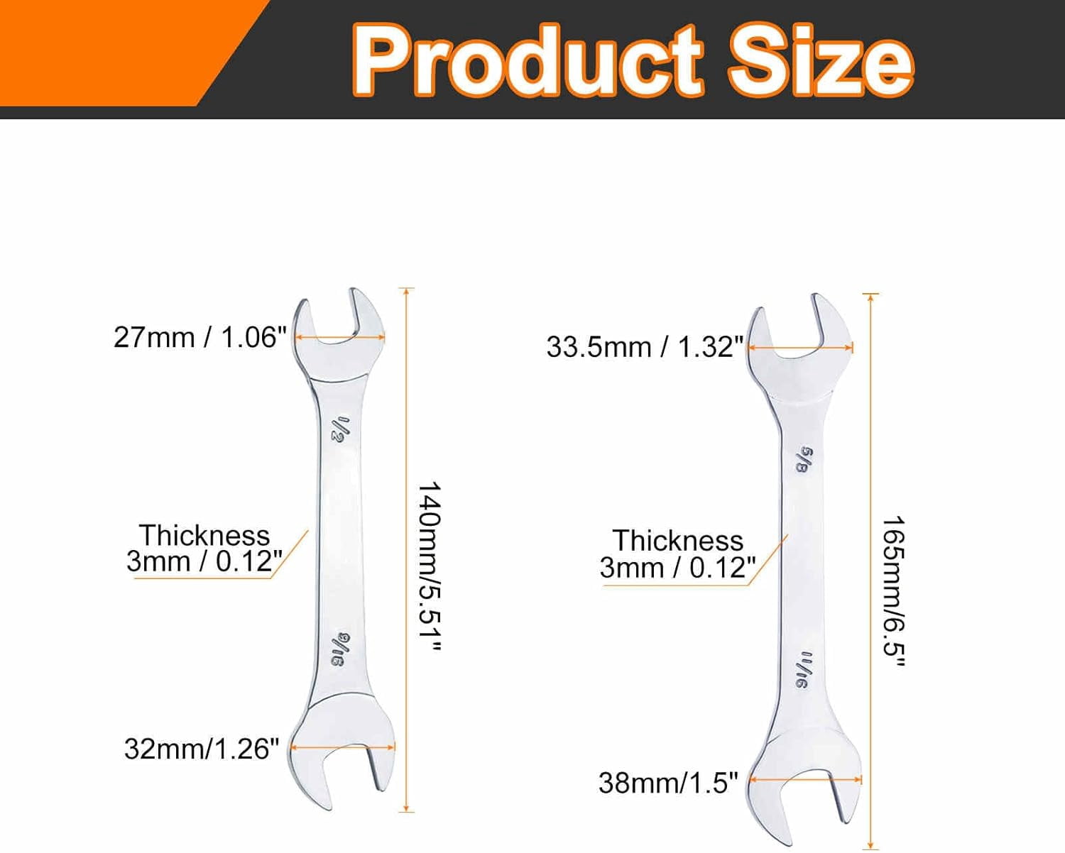 MKEUDQ-2pcs Double Open End Thin Wrench Set 3/8" 7/16" 1/2" 9/16" SAE Super Thin Small Flat Head Wrench Mirror Polished Open Ended Spanner for Automotive Repair Furniture Assembly
