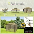 thumbnail image 4 of CROWN SHADES 11 x 1 Foot Pop Up Gazebo Canopy Shelter, Outdoor Canopy w/ 4 Mosquito Net Sidewalls, Push Center Lock, and Wheeled Carry Bag, Beige/Coffee, 4 of 7