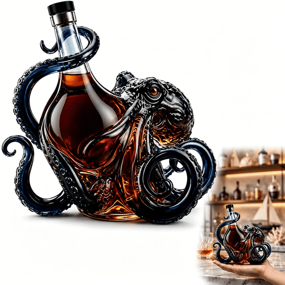 ACDANC 3D Octopus Bottle, Deep Sea Decor Bottle Liquor Decanter for Whiskey, Rum, Wine Or Soda, Nautical Glass Beverage Serveware for Home Bar Display (1Pc)