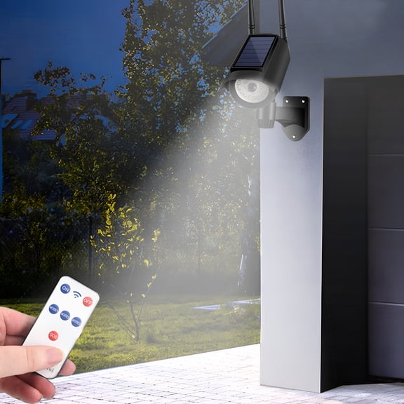 GJX Solar Powered LED Security Camera with Motion Sensor and Flashing Lights for Outdoor Use,Ideal for Garden Business,IP66 Waterproof,Easy Installation Black