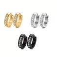 thumbnail image 3 of Titanium Steel Black Gold Silver Inlaid CZ Men Women Hypoallergenic Hoop Earring, 3 of 16