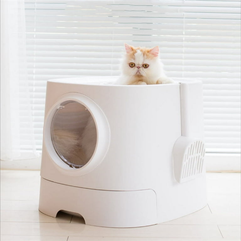 HANAMYA Extra Large Polypropylene Plastic Cat Litter Box with Scoop in White