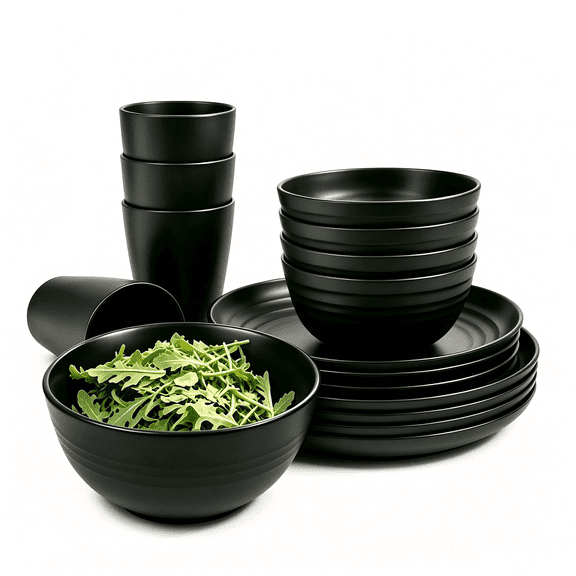 16 Pieces Plates and Bowls Set, Reusable, Dishwasher Microwave Safe, Unbreakable Wheat Straw