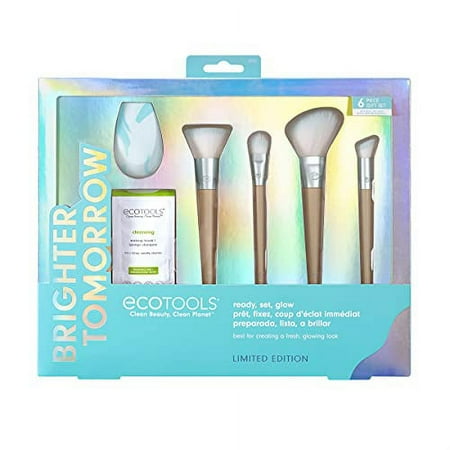 EcoTools Limited Edition Ready, Set, Glow Makeup Accessory & Cleansing Set, Blue, 6 Piece Makeup Tool Christmas Gift Set For Wife, Daughter, Or Girlfriend