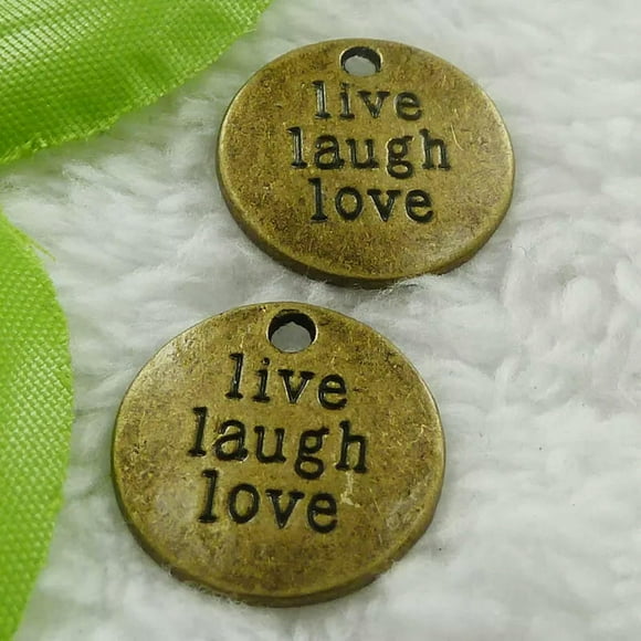 HOOUN 120 pcs bronze plated live laugh love charms 20mm B773