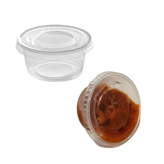 [250 Sets] 2oz Clear Portion Cups with Clear Lids, Disposable Plastic Cups for, Salad Dressing, Premium Small Plastic Condiment Container, Disposable Dressing Cups