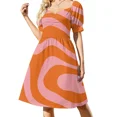 thumbnail image 2 of Vestido abstracto Retro de los años 70 naranja rosa de manga corta vestidos elegantes para mujer venta de vestidos de mujer para mujer, 2 of 8