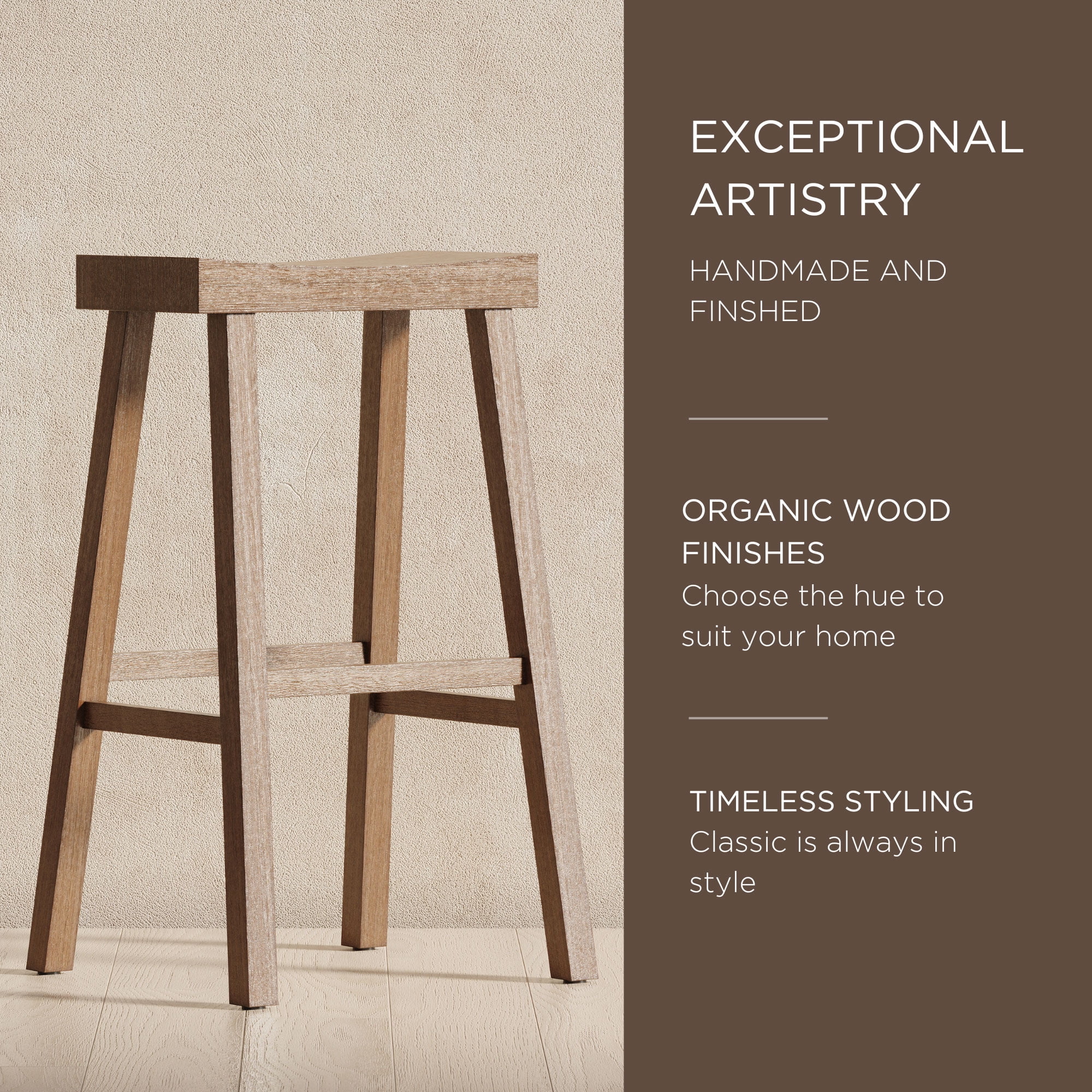 Open Box Maven Lane Wooden Rustic Aesthetic Bar Stool, Antiqued Finish