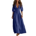 thumbnail image 2 of YuXingFu Sundresses for Women Maxi Short Sleeve Plus Size Womens Dress V-Neck for Wedding Long Casual Summer Blue M, 2 of 8