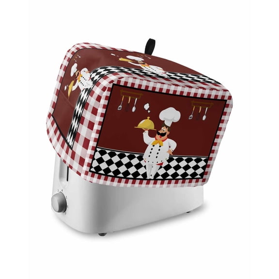 Fat Chef Toaster Cover 4 Slice, Large Kitchen Appliance Covers, Red Gourmet Kitchen Red Black Buffalo Plaid Toaster Oven Cover with Loop, Bread Machine Cover Polyester Dust Cover Protection
